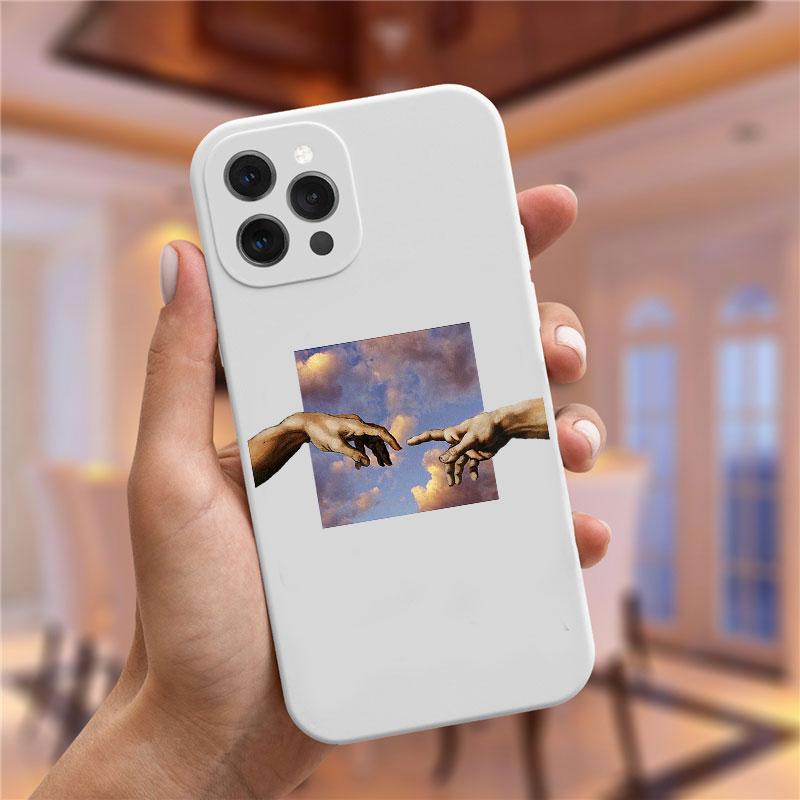 Art Fresco Michelangelo Creation of Adam Phone Case For iPhone 15 14 13 12 11 Pro Max Mini XS XR X 7 8 Plus David Lines Covers