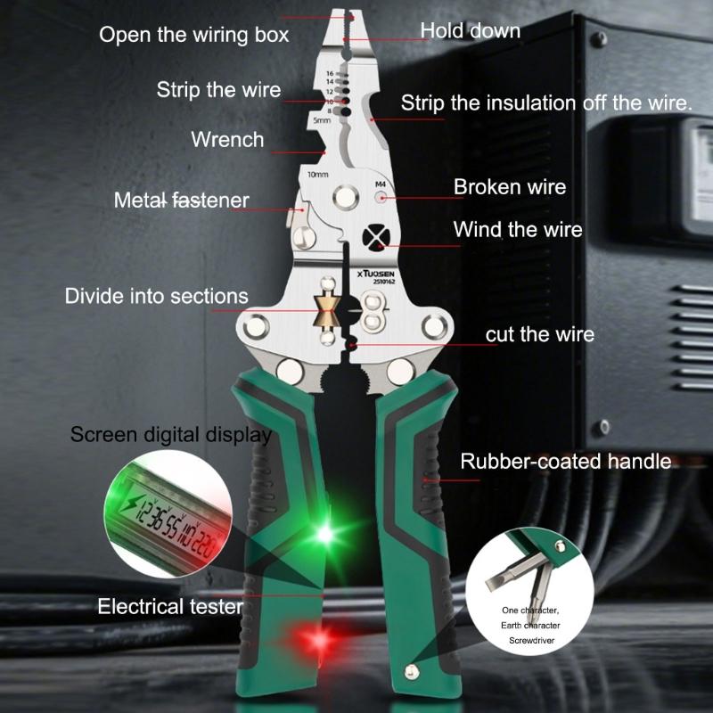 Wire Stripping Pliers with Electricity Measurement Electrician Plier 11-in-1 Multifunctional Wire Stripping Plier
