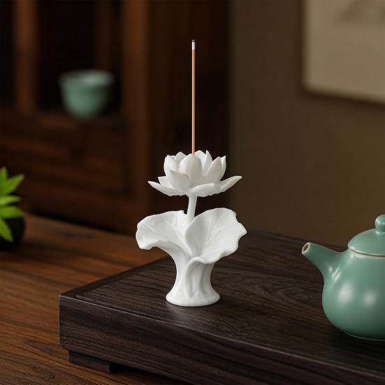 3D Printed Lotus Figurine, Flower Shape Decorative Incense Holder, Desktop Ornament for Meditation Yoga Room Home Office