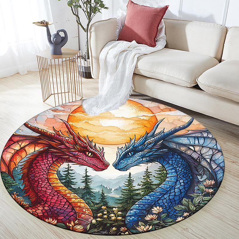 Dragon Artwork Round Area Rug,Carpet Rug for Living Room Bedroom Sofa Playroom Decor,Non-slip Floor Mat