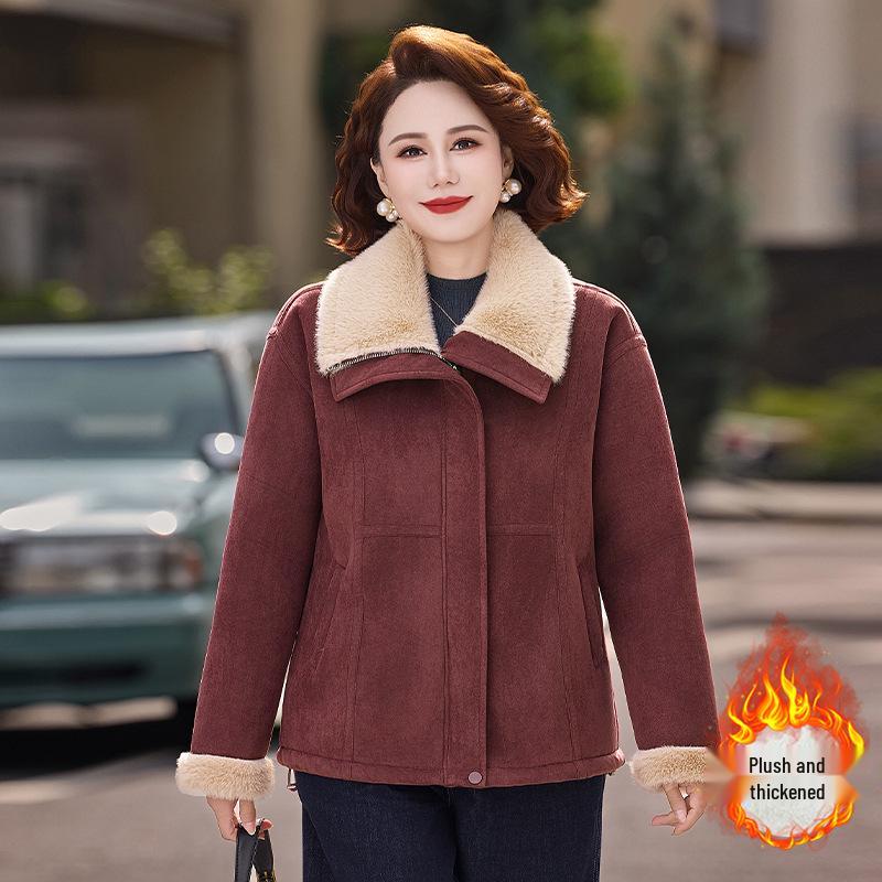 Women's Casual Plus Velvet Jacket for Ages 40-60: Thickened Lapel Style