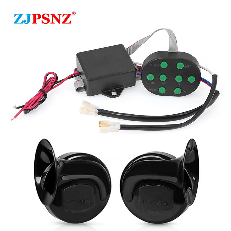 12V 8 Tones Musical Air Horn Electric Snail Horn For Vehicles Motorcycles Car With 8 Sounds Control Box Button Universal