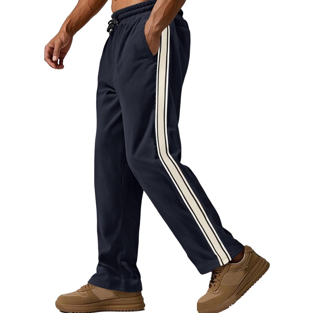 Men's Four Seasons Loose Fit Corduroy Jogger Pants American Casual Style Stitching Detail Sporty Leisure Trousers for Everyday Wear