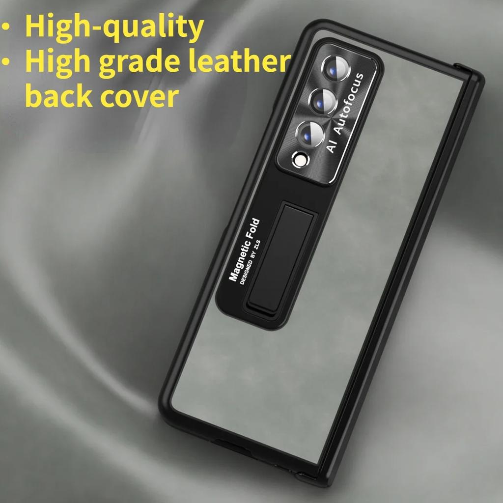 Frosted High Grade Leather Folding Phone Case for Samsung Galaxy Z Fold 5 4 3 2 Case Hinge Fine Hole Shell Protection Cover