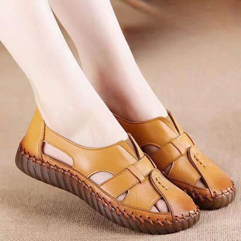 Leather Women's Shoes for Summer Comfort Soft Soles Anti Slip Flat Bottoms Middle-aged and Elderly Sandals for Women and Mothers