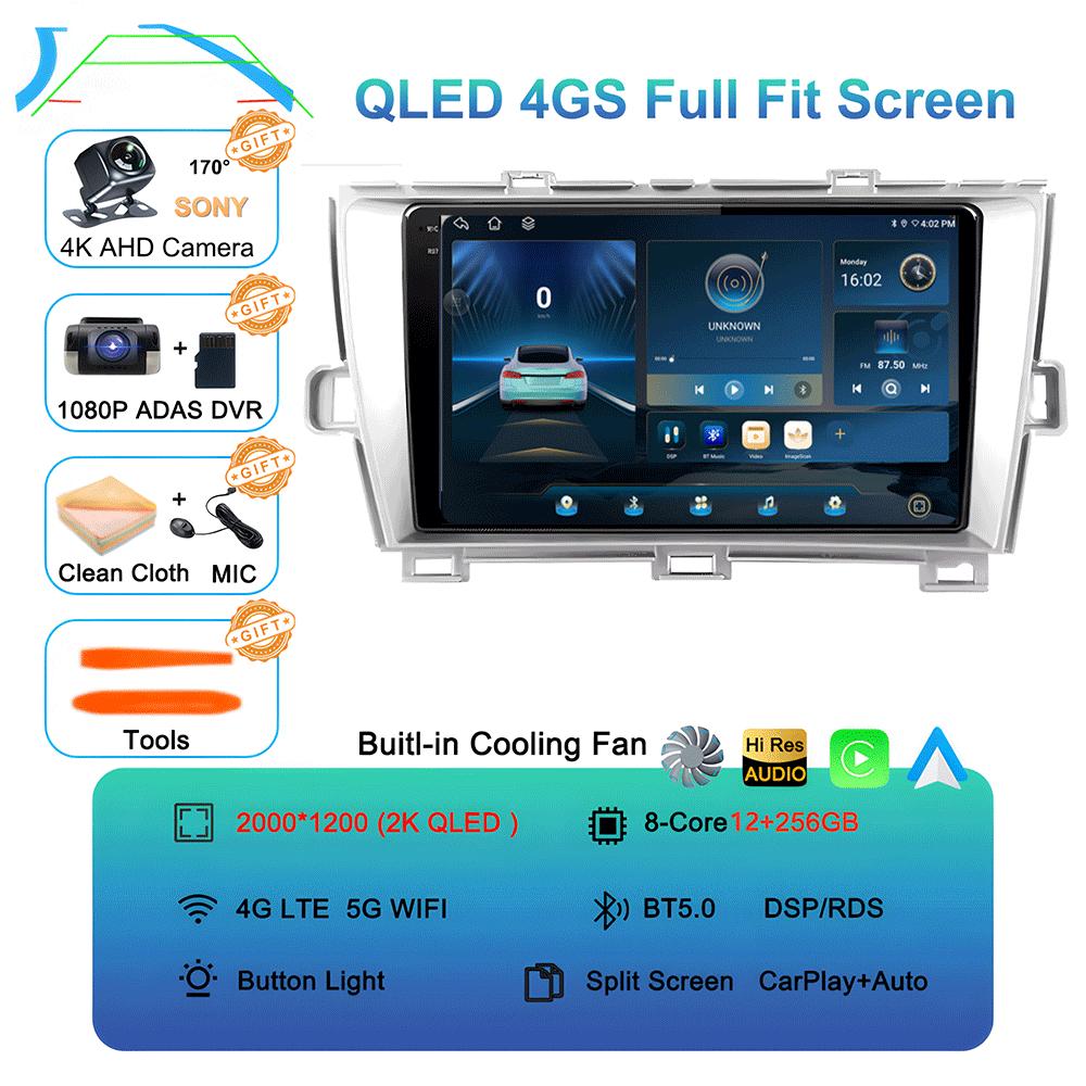 Android 14 For Toyota Prius XW30 30 2009-2015 GPS Stereo Auto Head Unit QLED Navigation NO 2DIN Car Radio Multimedia Player DVD
