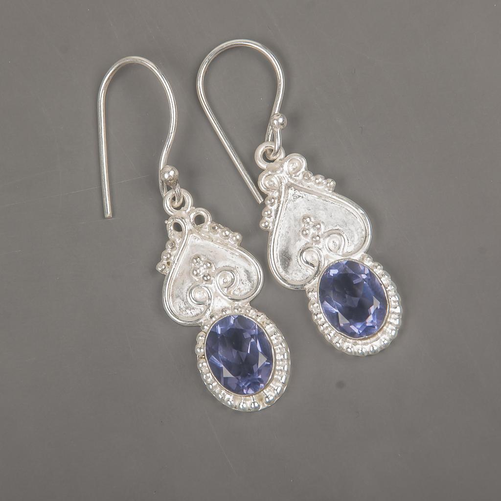 Iolite Earrings Gemstone Jewelry, 925 Solid Sterling Silver Earrings, Handmade Jewelry Birthstone Earrings, Gift For Him