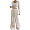 Women's Color Rib Knitted Trousers Mid-Waist Slimming Long-Sleeved Casual Suit