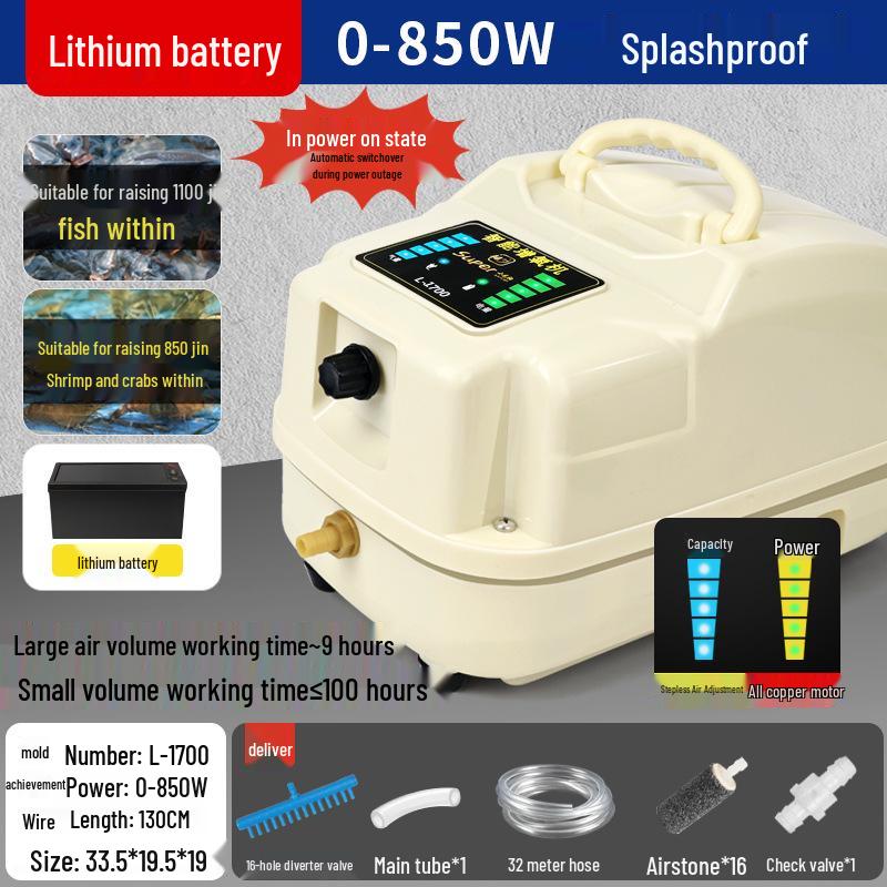 High-Power Adjustable Lithium Battery Oxygen Pump for Fish Tanks and Ponds