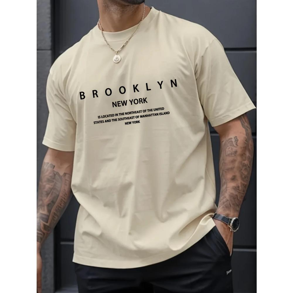Summer Men's 100% Pure Cotton Casual Loose Plus Size Brooklyn Print Comfortable Sports Round Neck Short Sleeved T-shirt Top