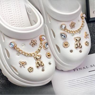 Shoe Charm for Crocs DIY Premium Cartoon Bear Metal Chain Diamond Shoe Decoration Buckle for Croc Charms Hole Shoes Accessories