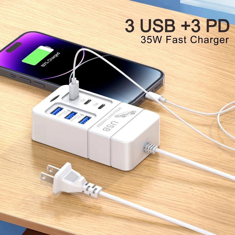 1PC Multi Port USB Charger, Fast Charging, Fast Wall Charger, USB Hub Adapter, European Standard Plug for Mobile Phones