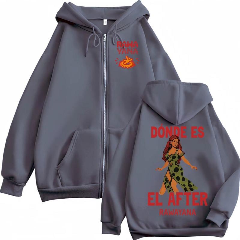 Rawayana ¿Donde Es El After? Album Zip Up Hoodies Men's Fleece Long Sleeve Jacket Sweatshirt Fashion Hip Hop Zipper Hoodie Coats