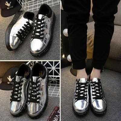 Venta Caliente Zapatos Espejo Plata Hombre Zapatos Casuales Lujo Hip Hop Bar Ropa de Calle Espejos Brillantes Zapatillas Hombre Planas zapatillas hombre