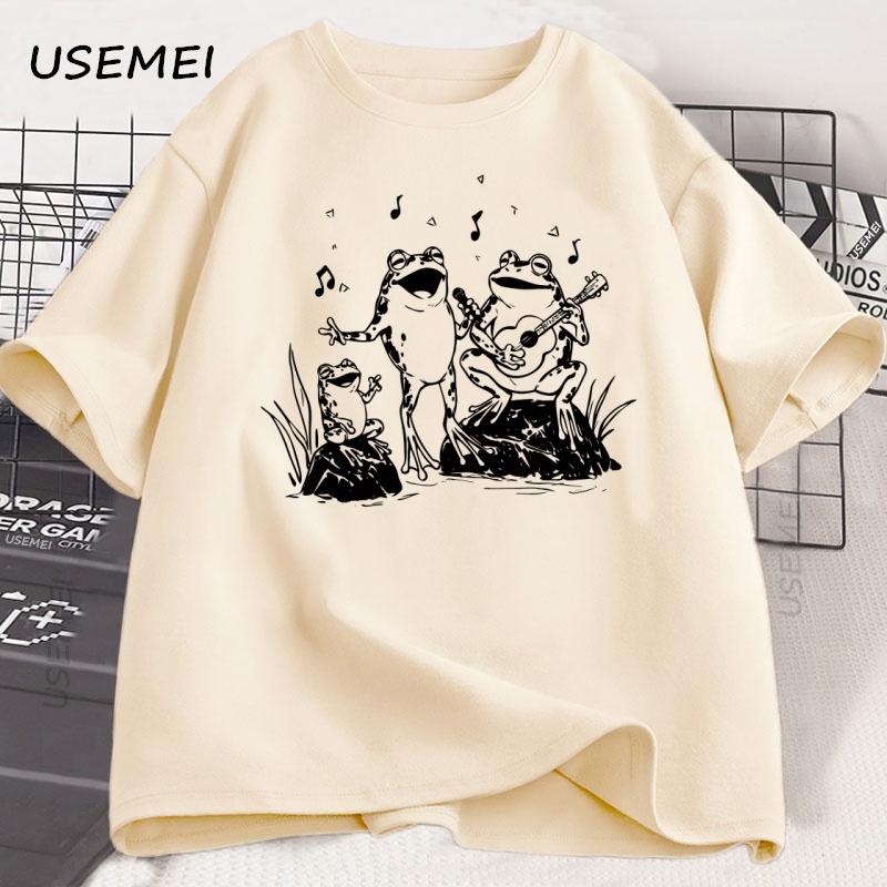 Frog Musicians 90s Retro T Shirt Men Women Vintage Frog Graphic T-Shirt Cute Funny Lovers Cotton Tee Unisex Short Sleeve Clothes