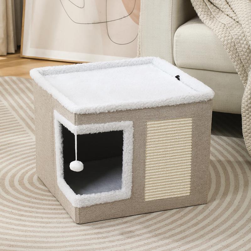 Foldable All-Season Cat and Dog Bed with Scratching Board