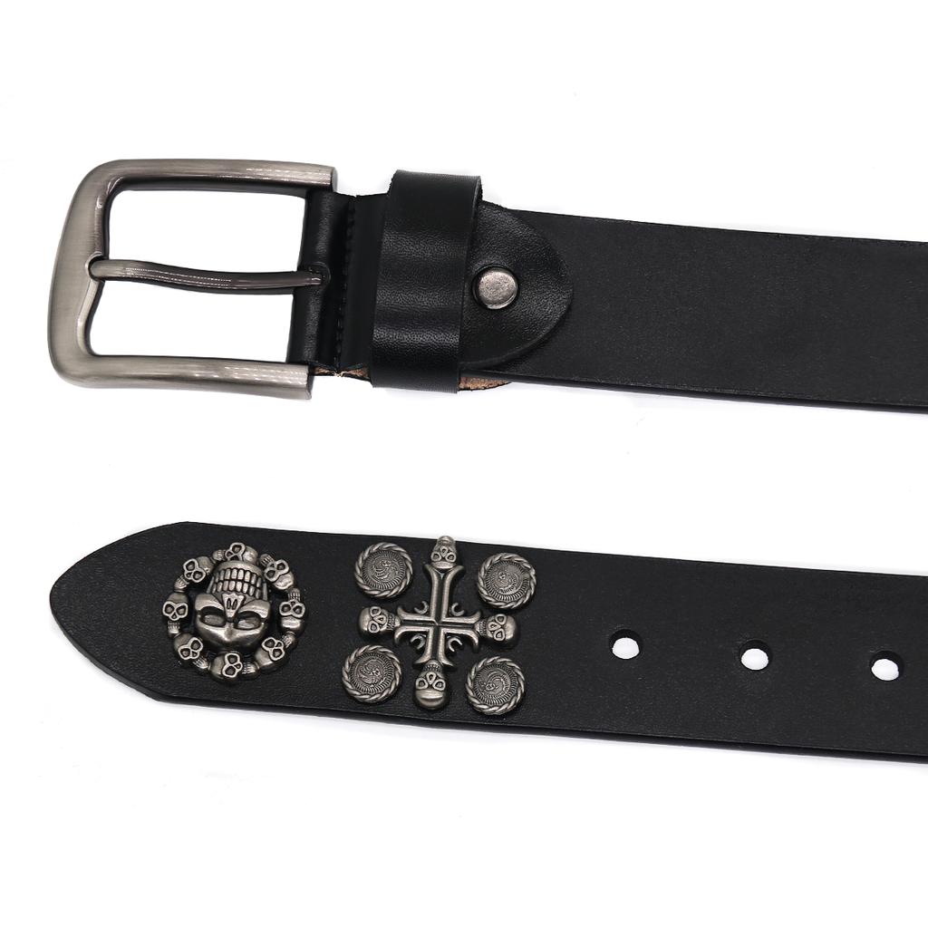 Heavy Metal Cowboy Punk Belt Genuine Leather Hip Hop Belts For Men Cross Rivet Jeans Belt Male Strap Ceinture Homme