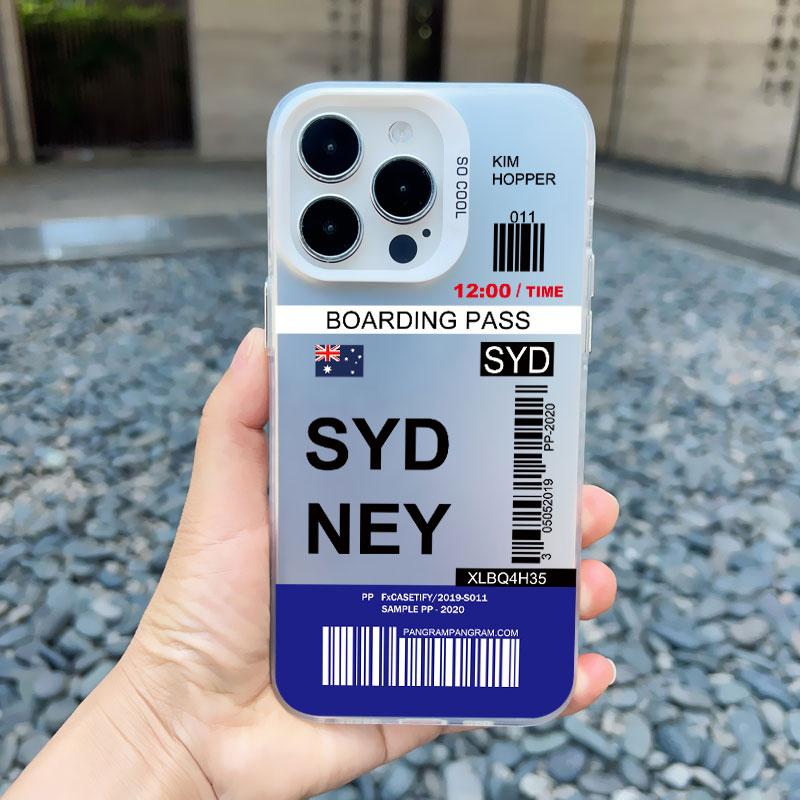 INS Fashion Design New York Seoul Tokyo Boarding Pass Ticket Phone Case for Iphone 15 13 12 14 Pro Max 11 Matte Laser Back Cover