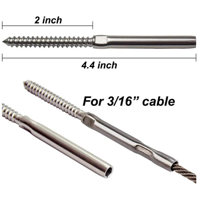 T316 Stainless Steel 3/16 Cable Railing Hardware for Wood Posts DIY Baluster Swage Lag Screws Left Right