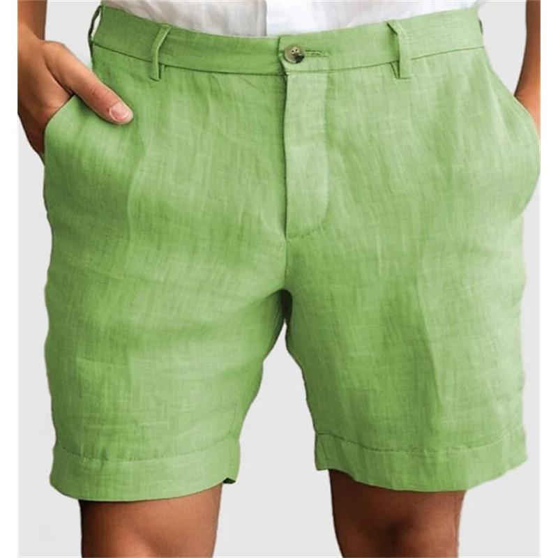 Men's Linen Blend Shorts Casual Solid Color Summer Beach Trousers