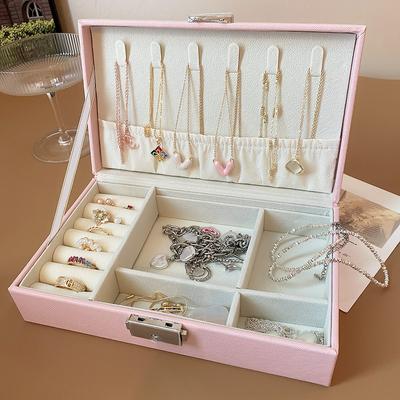 Simple Lockable Jewelry Packaging For Women High-End Earrings Dustproof Storage Boxes Large Capacity Travel Portable Display Box