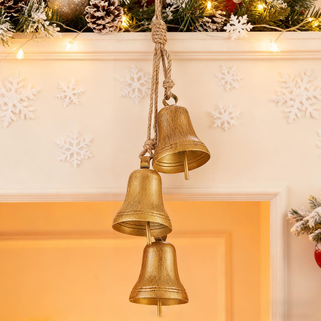 Christmas Metal Cow Bells Handing Decoration Vintage Rustic Brass Bells for Door Garland Christmas Tree Wall Pendants