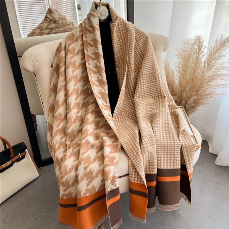 Autumn and Winter Super Warm Versatile Thousand Bird Grid Wool Scarf Female, Dual-purpose Double-sided Shawl Student Scarf To Keep Out the Cold