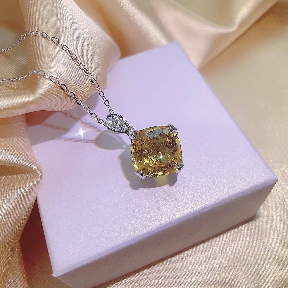 Fat Square 15 Set Yellow Diamond Kratopa Stone Pendant Violet Stud Earrings Aquamarine Fanta Color Treasure Ring