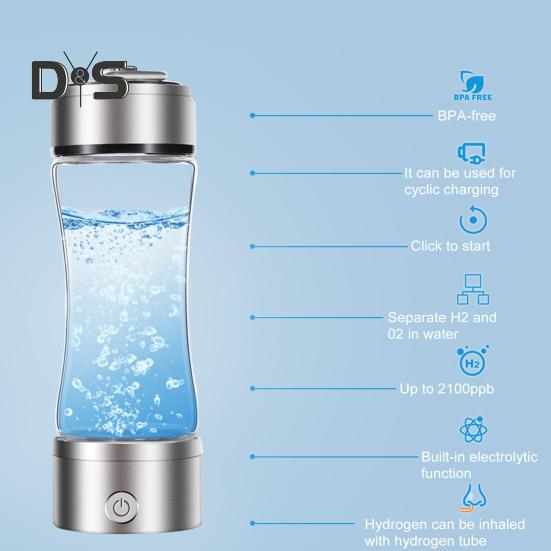 Hydrogen Water Bottle Generator 1300-2100ppb Hydrogen-Rich Water Cup 380ml High Borosilicate Glass SPE/PEM Technology Smart Health Cup for Home