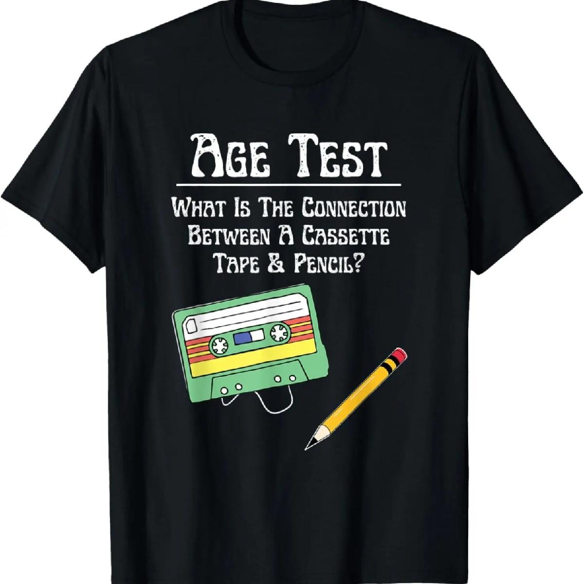 

70 s 80 s Vintage Cassette Tape & Pencil Funny Age Test T-Shirt XXXXXL різнокольоровий