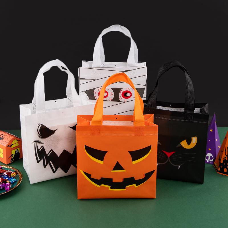 StoBag, Halloween Party Kids Waterproof Non Woven Portable Tote Bag Shopping Bag Candy Gift Bags, 12/30pcs