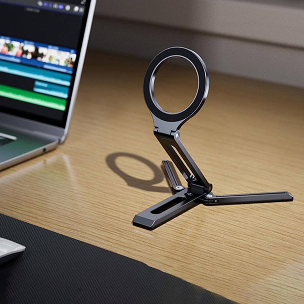 Magnetic Phone Stand Aluminum Alloy Desk Holder for Cell Phone Video Recording Travel Portable Foldable Tripod Adjustable Angle Phone Mount