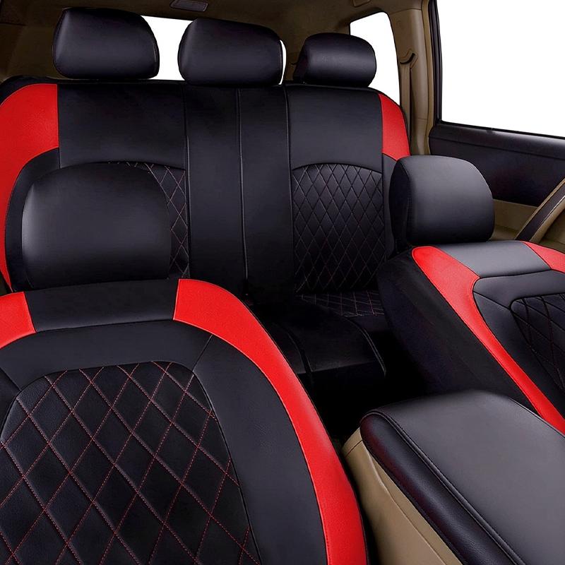 Universal Car Seat Covers PU Leather Rhombus Quilted Stitch Line Auto Seat Cushion Protector
