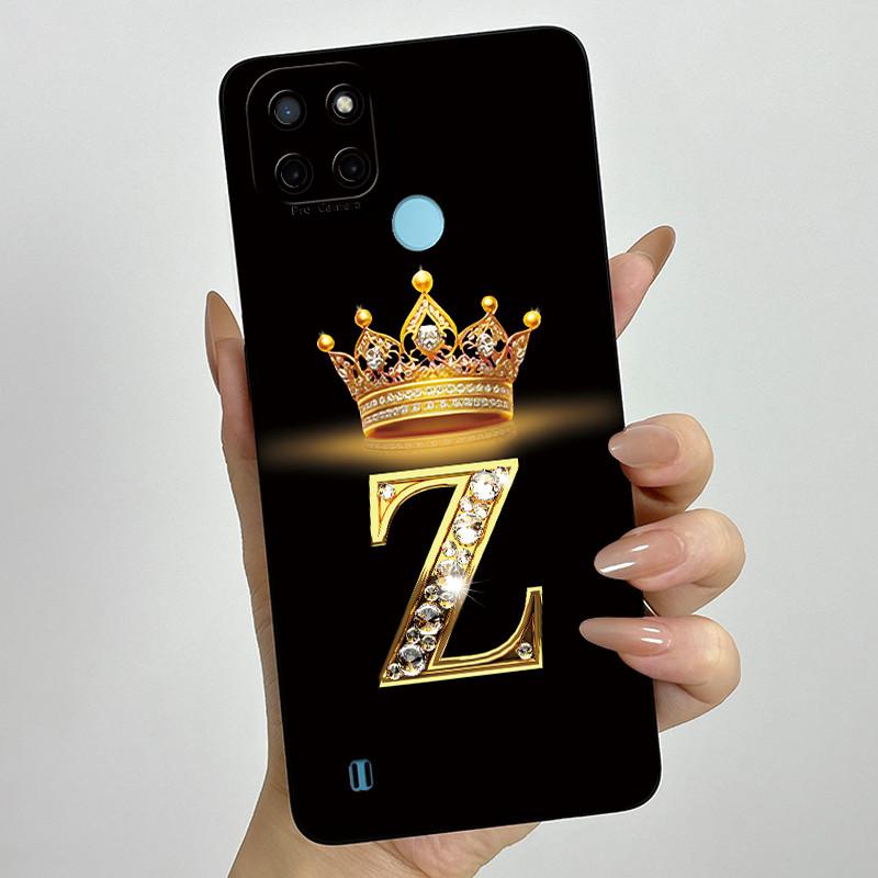 For Realme C21Y C25Y Phone Case Crown Letters Soft Liquid Silicone Protective Back Cover For Realme C21 C15 C 21 C 25 Y Fundas