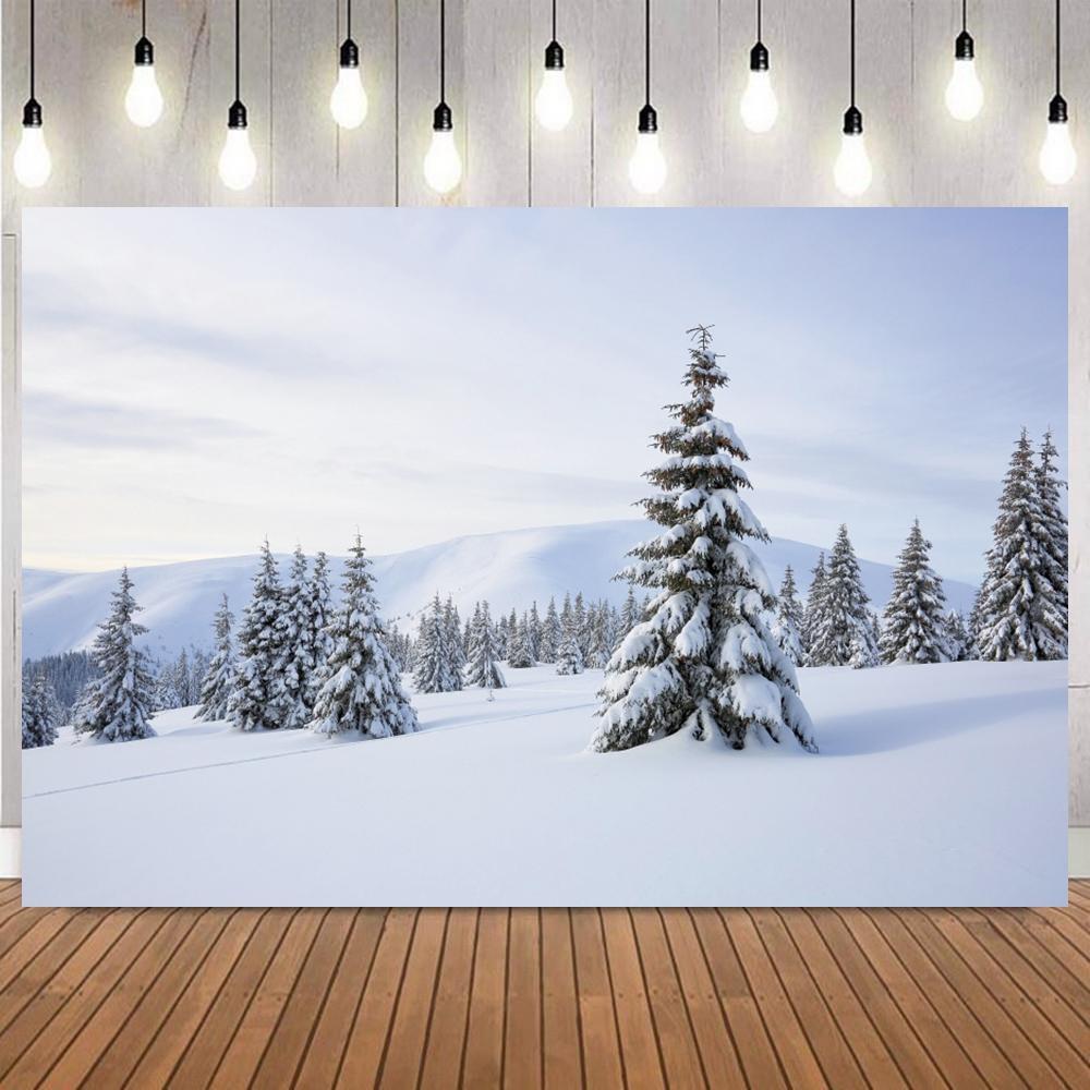 Winter Dreamy Natural Scene Photo Background Pine Forest Snow Mountain Christmas Party Home Decor Photography Backdrops Prop7