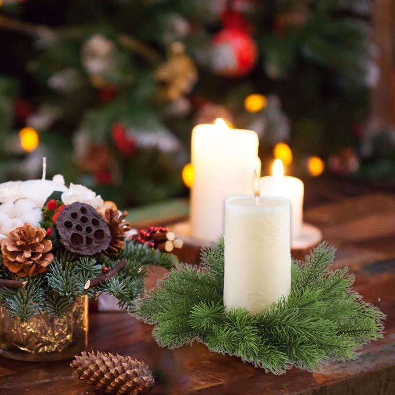 Norfolk Pine Garland Artificial Snow Pine Garland for Christmas Home Table Centerpieces Christmas Candle Rings Wreath