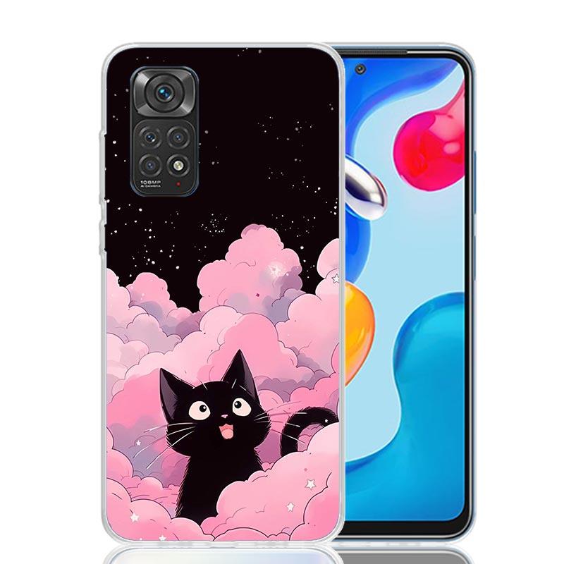 Anime Cute Black Cat Meow Phone Case For Xiaomi Redmi Note 15 14 13 12S 12 Pro Plus 11S 11E 11 11T 10S 10 Art Soft Pattern Cover