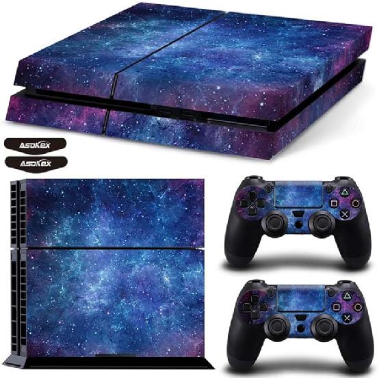 Ps4 Slim Stickers Full Body Vinyl Skin Decal Cover for PlayStation 4 Console Controllers (with 4pcs Led Lightbar Stickers) (Blue fire) (PS4 Console