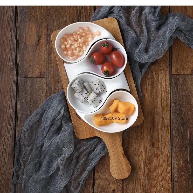 Ceramic Plate Fruit Salad Bowl Wooden Tray Japanese Tableware Kitchen Cooking Tools Home Baking Dish Sauce