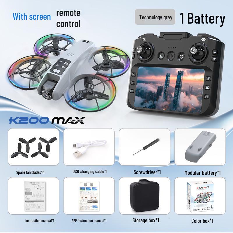 K200 Drone: Brushless, Screen-Integrated, Optical-Flow Positioning, Color Lights, Fully Protected Remote-Controlled Aircraft.