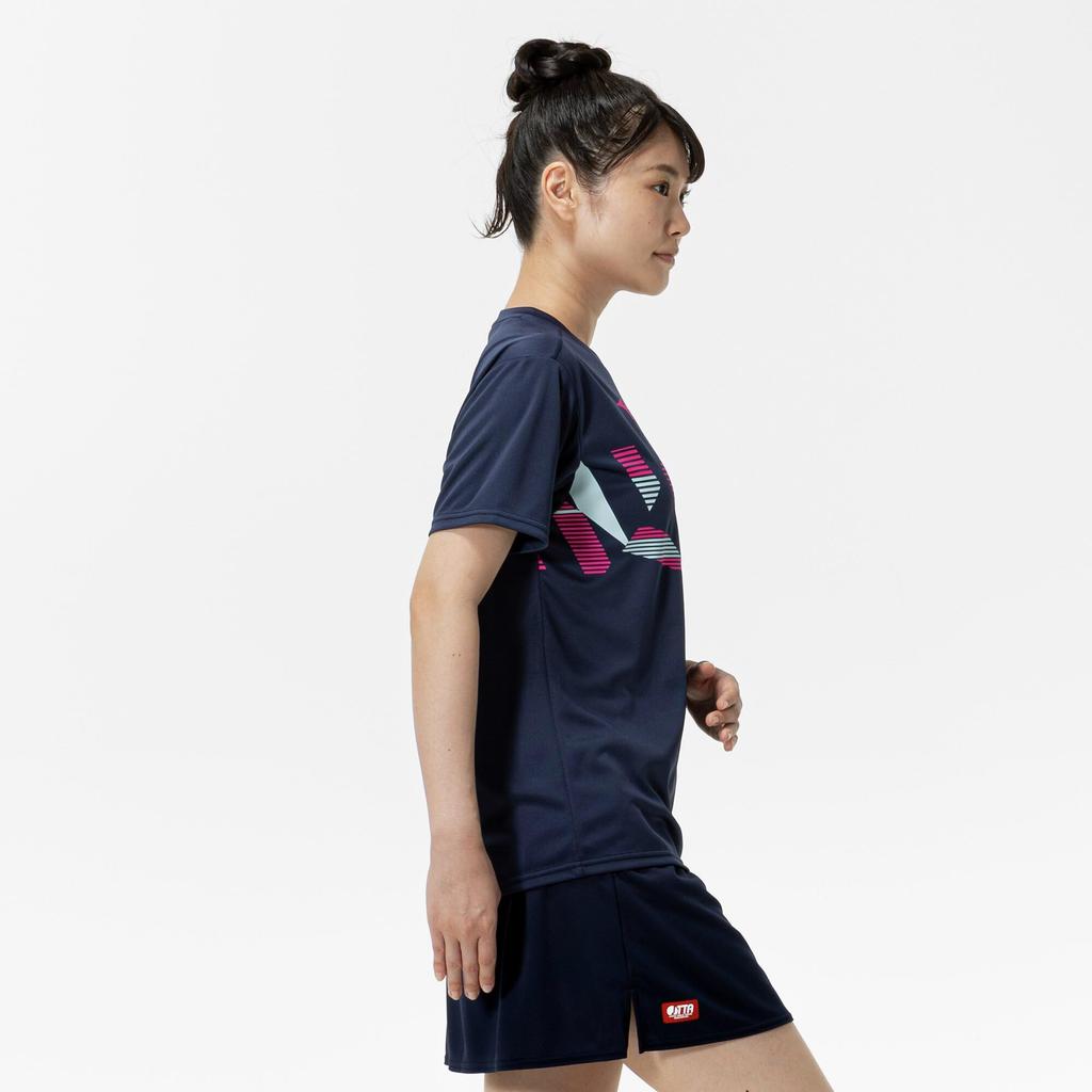 Mizuno Table Tennis Game Short JTTA Dress Navy Shirt, Sleeve, Certified, Moisture-Wicking, Quick-Drying, Unisex, 82JAC111,