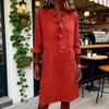 Sommerkleid für Damen Lässig Rüschenbesatz V-Ausschnitt A-Linie Midi-Kleid Langarm Urlaubs-Reise-Outfit mit Taschen