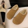 Retro Outer Cotton Shoes Women's Small Potatoes Autumn and Winter Round Head Flat Bottom Bag Head Half Slippers Fluffy Shoes Warm and Comfortable