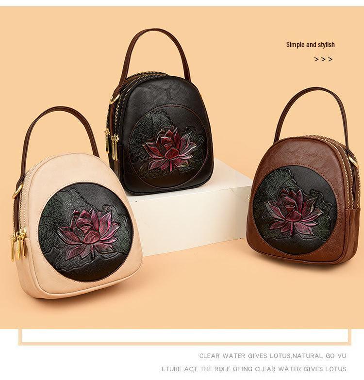 2025 Autumn-Winter Women's Lotus Handbag: Versatile Embossed Crossbody & Shoulder Bag