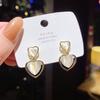 s9Silver Needle Cat's Eye Stone Earrings for Women, Elegant Geometric Heart-Shaped High-End Earrings, Korean Style Ear Accessories