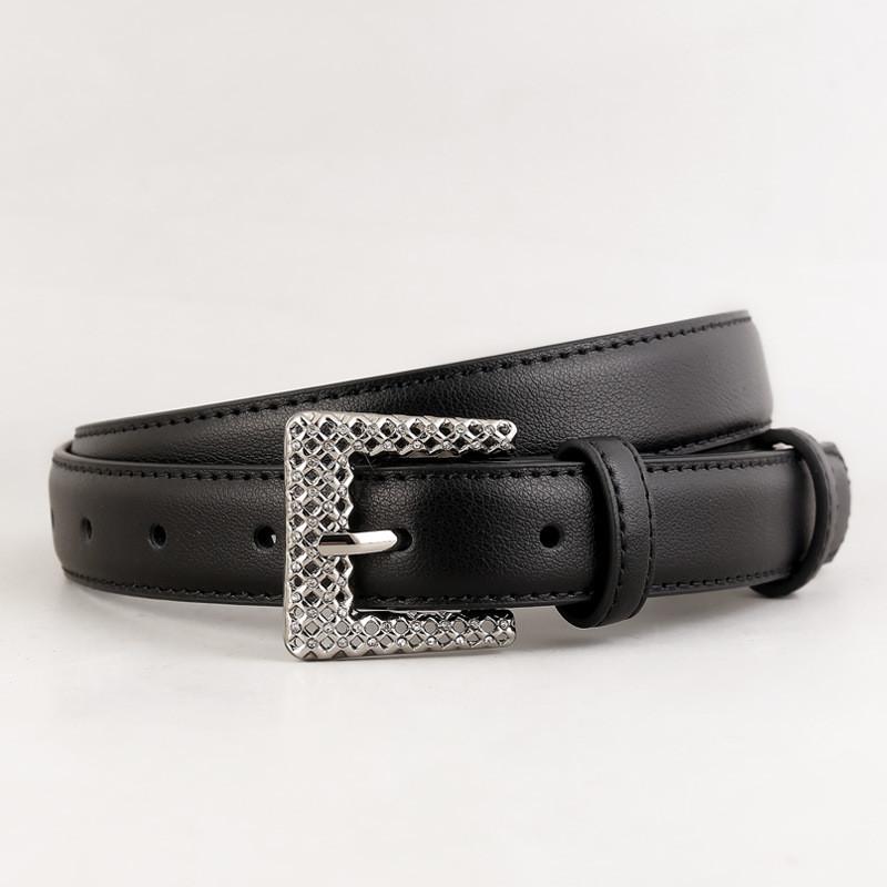 Minimalist Leather Waist Belt With Metal Pin Closure For Fashionable Work Outfits чёрный