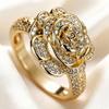 Huitan Aesthetic Flower Women Ring Gold Color Luxury Wedding Engagement Trendy Gentle Party Accessories Jewelry Inlaid Shiny CZ