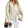 Women's Casual And Fashion V-Neck Strapped Long Sleeve Solid Color Coat