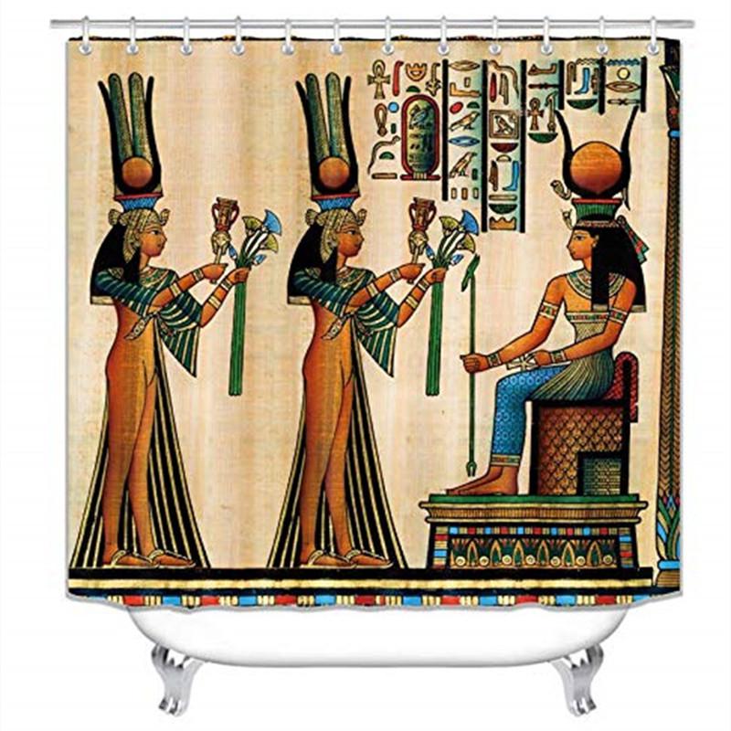 Fashion African Woman Shower Curtain Set With Rugs Afro Girl Egyptian Lady Fabric Shower Curtain Liner Non-Slip Carpet