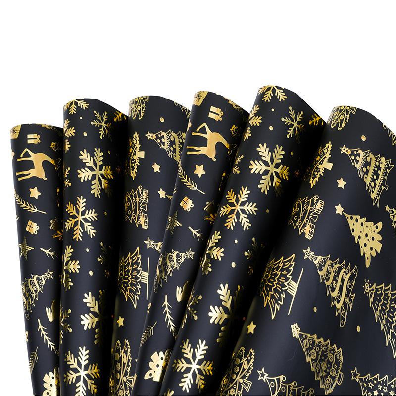 1pc Extra-Long Premium Retro Black & Golden Christmas Wrapping Paper with Golden Reindeer, Trees, Snowflakes, Craft Paper